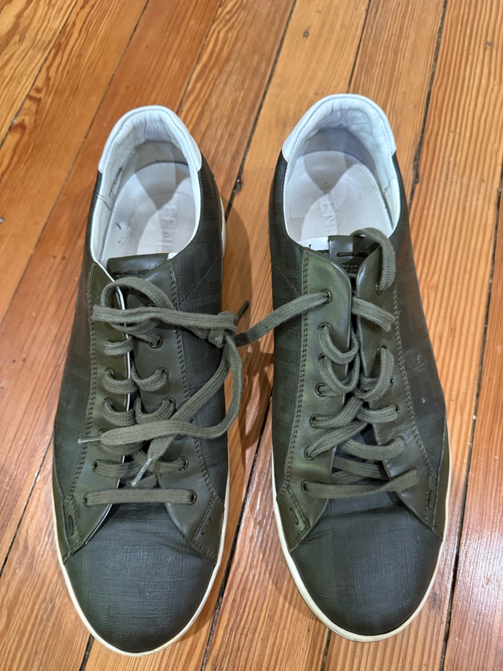Authentic Fendi Men's Olive Green Lace-Up Casual Sneakers